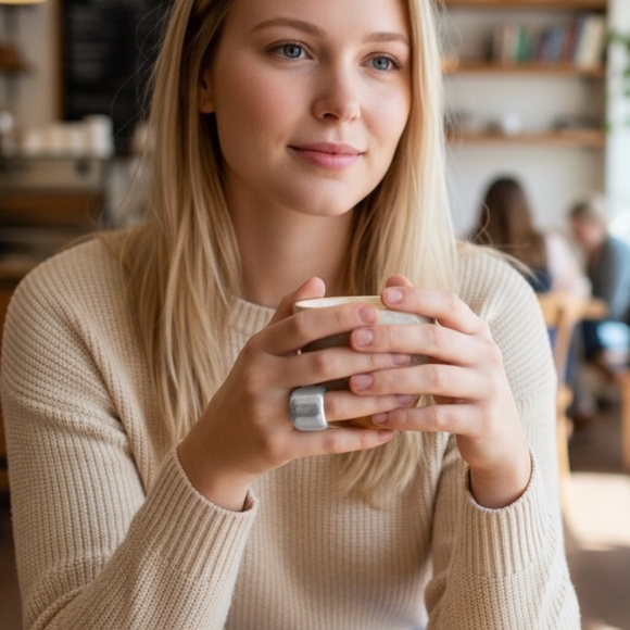 H. Fred Skaggs Signed Sterling Silver Wide Band Ring Modernist MCH | Size 7-7.5 - Picture 7 of 12